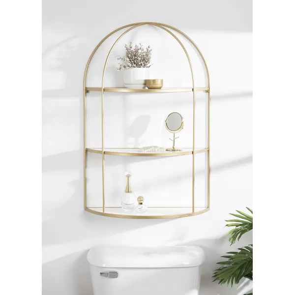 Kate and Laurel Freade Modern 3 Tier Shelf 22 x 8 x 32 White and Gold Decorative Glam Shelf for Storage and Display