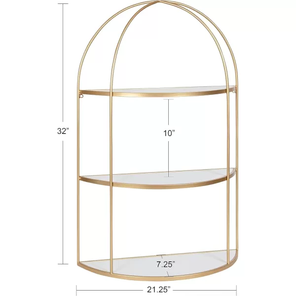 Kate and Laurel Freade Modern 3 Tier Shelf 22 x 8 x 32 White and Gold Decorative Glam Shelf for Storage and Display