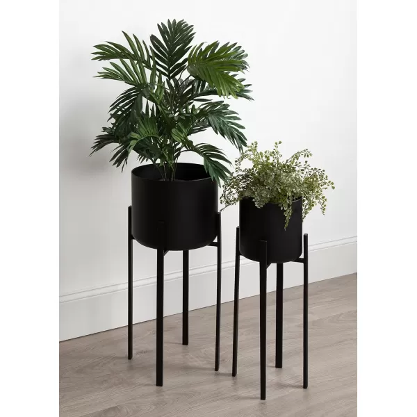Kate and Laurel Gabi Decorative Glam Metal Planters Set of 2 Satin Gold Modern Metallic Indoor Planter Set for Display and Decoration for Use as Living Room Planters or Porch Plant StandsBlack