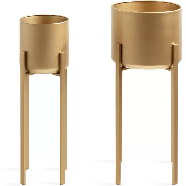 Kate and Laurel Gabi Decorative Glam Metal Planters Set of 2 Satin Gold Modern Metallic Indoor Planter Set for Display and Decoration for Use as Living Room Planters or Porch Plant StandsGold