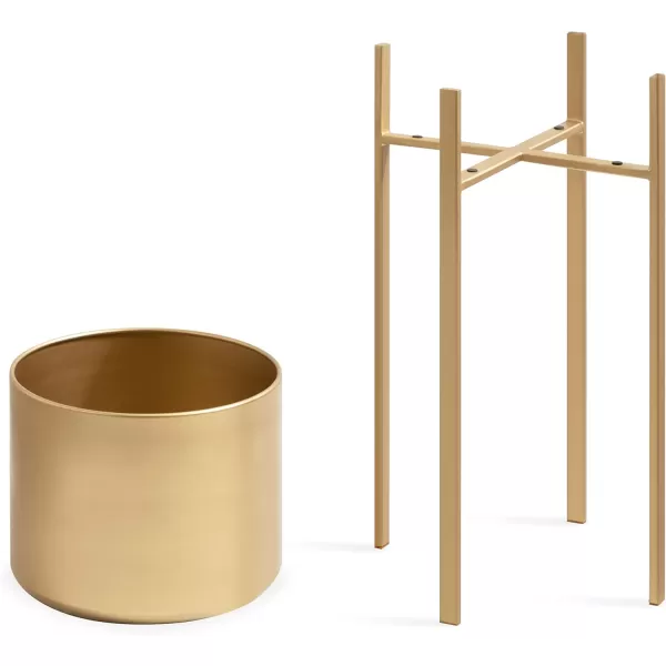 Kate and Laurel Gabi Decorative Glam Metal Planters Set of 2 Satin Gold Modern Metallic Indoor Planter Set for Display and Decoration for Use as Living Room Planters or Porch Plant StandsGold