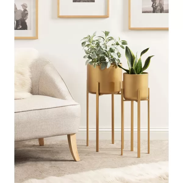 Kate and Laurel Gabi Decorative Glam Metal Planters Set of 2 Satin Gold Modern Metallic Indoor Planter Set for Display and Decoration for Use as Living Room Planters or Porch Plant StandsGold