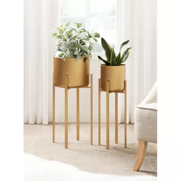Kate and Laurel Gabi Decorative Glam Metal Planters Set of 2 Satin Gold Modern Metallic Indoor Planter Set for Display and Decoration for Use as Living Room Planters or Porch Plant StandsGold