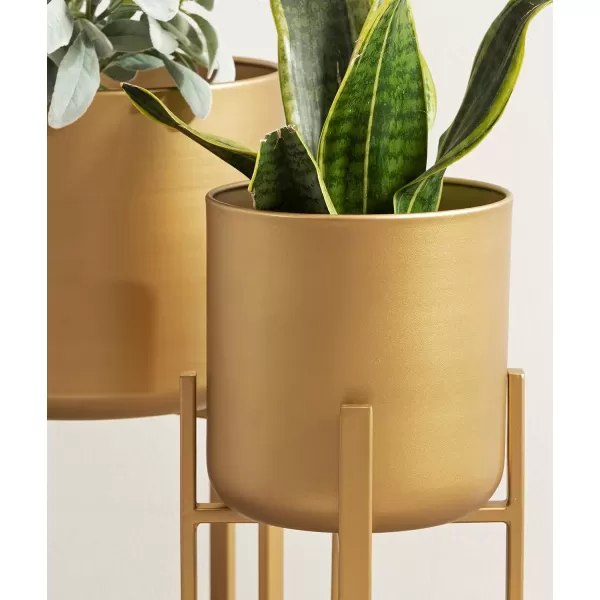 Kate and Laurel Gabi Decorative Glam Metal Planters Set of 2 Satin Gold Modern Metallic Indoor Planter Set for Display and Decoration for Use as Living Room Planters or Porch Plant StandsGold
