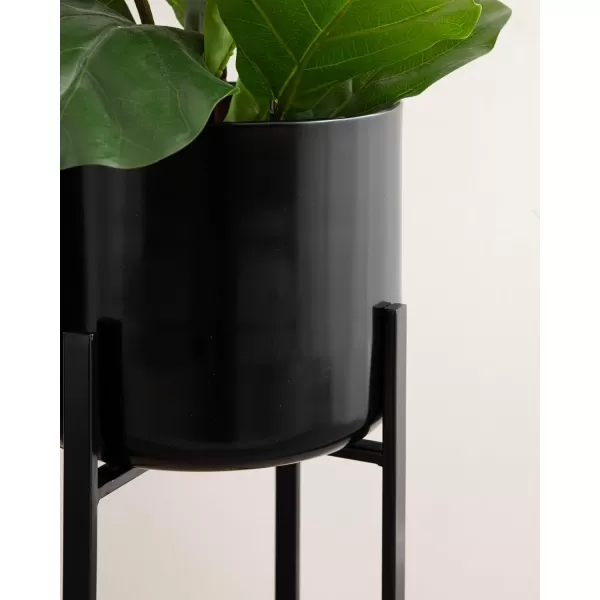 Kate and Laurel Gabi Decorative TwoPiece Metal Planters Set of 2 Black Modern Metal Outdoor or Indoor Plant Stands for Use as Living Room Planters or Porch Plant Stands