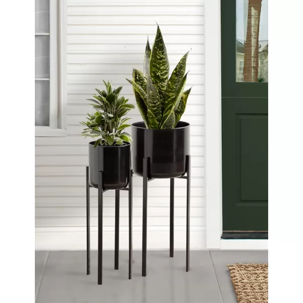 Kate and Laurel Gabi Decorative TwoPiece Metal Planters Set of 2 Black Modern Metal Outdoor or Indoor Plant Stands for Use as Living Room Planters or Porch Plant Stands