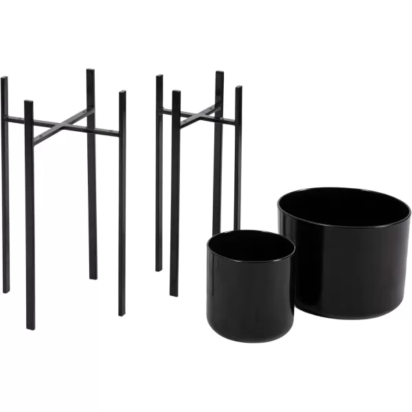Kate and Laurel Gabi Decorative TwoPiece Metal Planters Set of 2 Black Modern Metal Outdoor or Indoor Plant Stands for Use as Living Room Planters or Porch Plant Stands