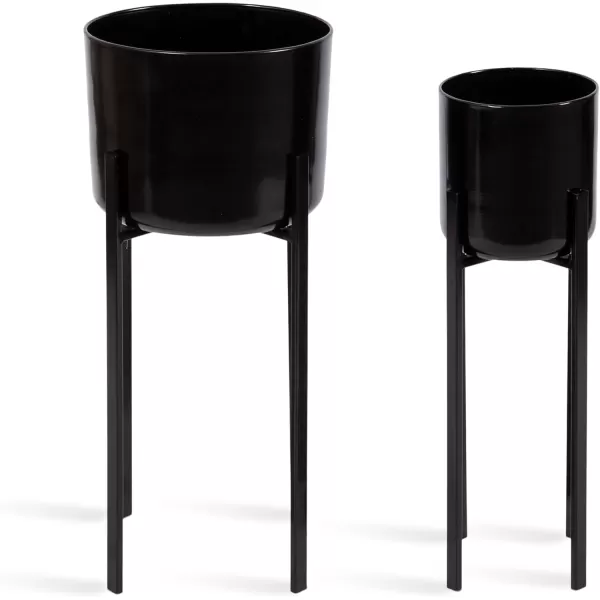 Kate and Laurel Gabi Decorative TwoPiece Metal Planters Set of 2 Black Modern Metal Outdoor or Indoor Plant Stands for Use as Living Room Planters or Porch Plant Stands