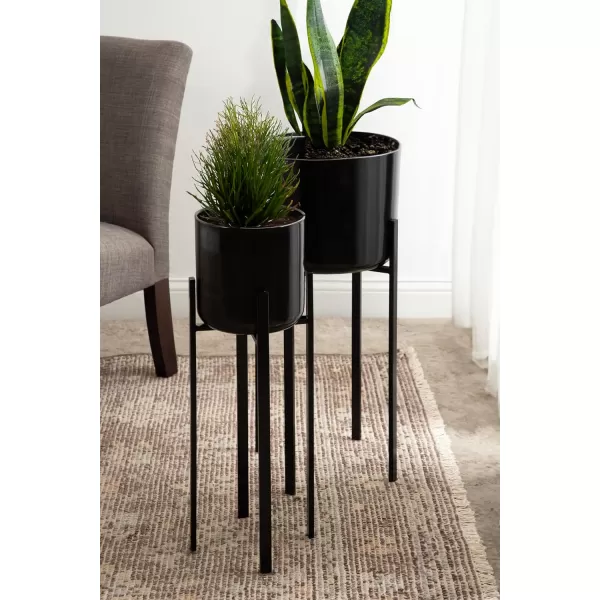 Kate and Laurel Gabi Decorative TwoPiece Metal Planters Set of 2 Black Modern Metal Outdoor or Indoor Plant Stands for Use as Living Room Planters or Porch Plant Stands