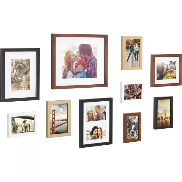 Kate and Laurel Gallery MidCentury Wood Wall Frame Set Set of 10 Walnut Brown Gold Black and WhiteMultiBrown