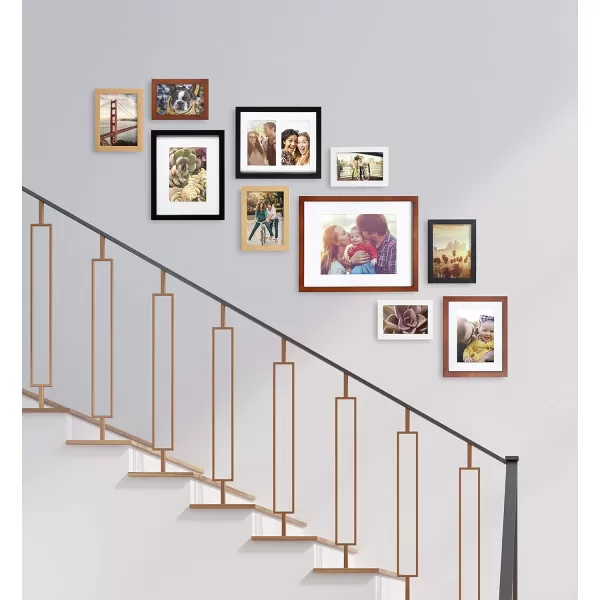 Kate and Laurel Gallery MidCentury Wood Wall Frame Set Set of 10 Walnut Brown Gold Black and WhiteMultiBrown