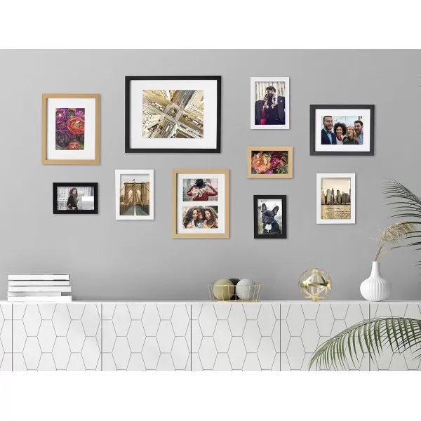 Kate and Laurel Gallery MidCentury Wood Wall Frame Set Set of 10 Walnut Brown Gold Black and WhiteMultiGold