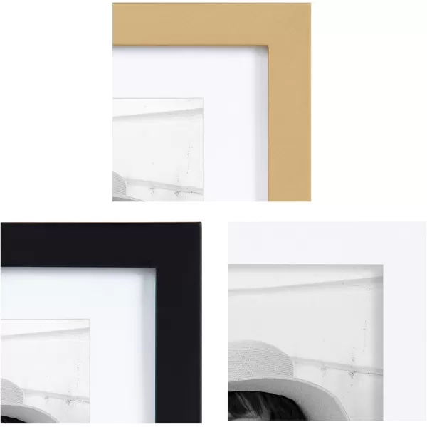 Kate and Laurel Gallery MidCentury Wood Wall Frame Set Set of 10 Walnut Brown Gold Black and WhiteMultiGold