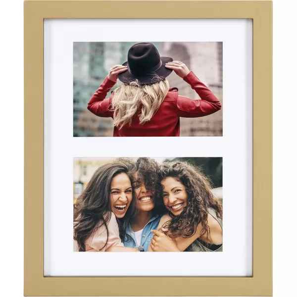 Kate and Laurel Gallery MidCentury Wood Wall Frame Set Set of 10 Walnut Brown Gold Black and WhiteMultiGold