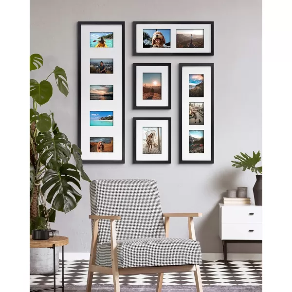 Kate and Laurel Gallery Modern Photo Collage Frame Set Set of 5 Black Transitional Picture Frame Collage Collection for Wall