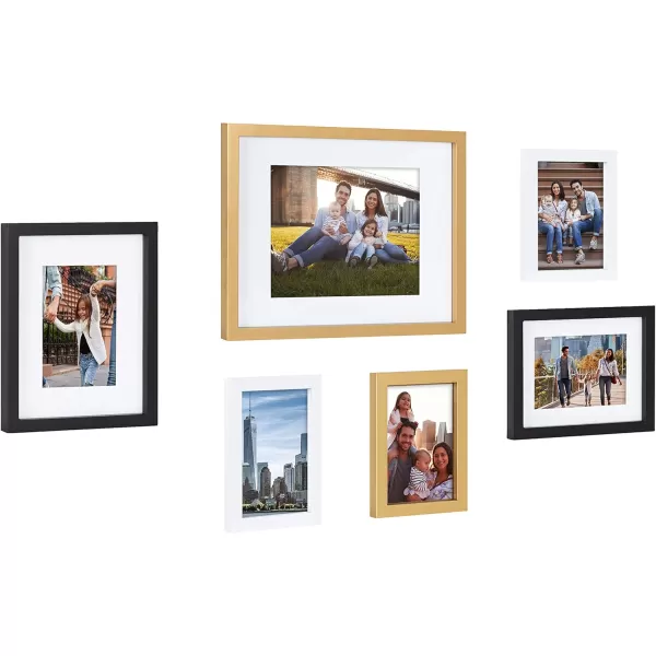 Kate and Laurel Gallery Modern Wood Frame Set 6 Pieces Modern Glam Finishes Sophisticated Picture Frame Set with Multiple Sizes IncludedMultiGold