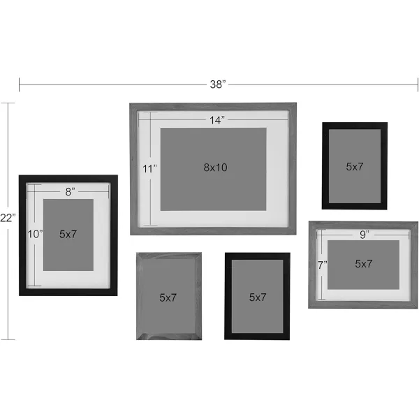 Kate and Laurel Gallery Modern Wood Frame Set 6 Pieces Modern Glam Finishes Sophisticated Picture Frame Set with Multiple Sizes IncludedMultiGold