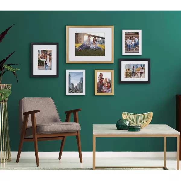 Kate and Laurel Gallery Modern Wood Frame Set 6 Pieces Modern Glam Finishes Sophisticated Picture Frame Set with Multiple Sizes IncludedMultiGold
