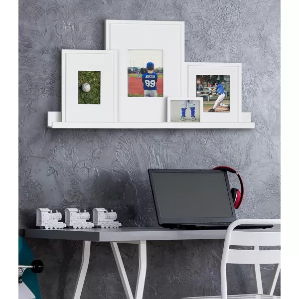 Kate and Laurel Gallery Transitional Frame and Shelf Set Set of 5 Rustic Brown and Black Sophisticated Picture Frame Collection with Multiple Sizes IncludedWhite