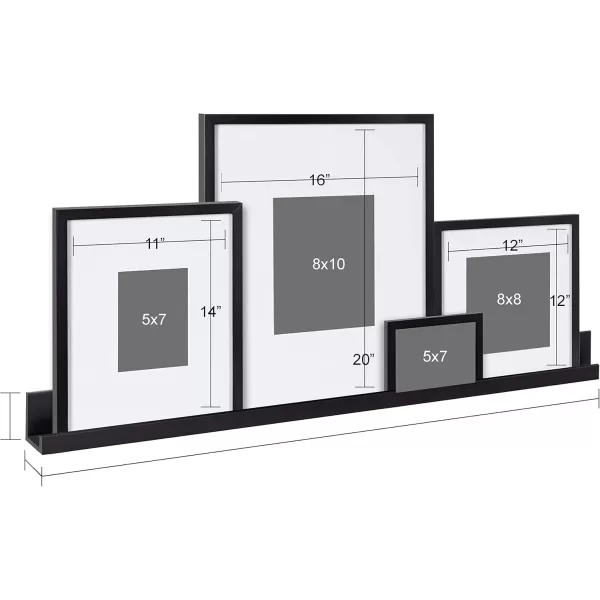 Kate and Laurel Gallery Transitional Frame and Shelf Set Set of 5 Rustic Brown and Black Sophisticated Picture Frame Collection with Multiple Sizes IncludedBlack