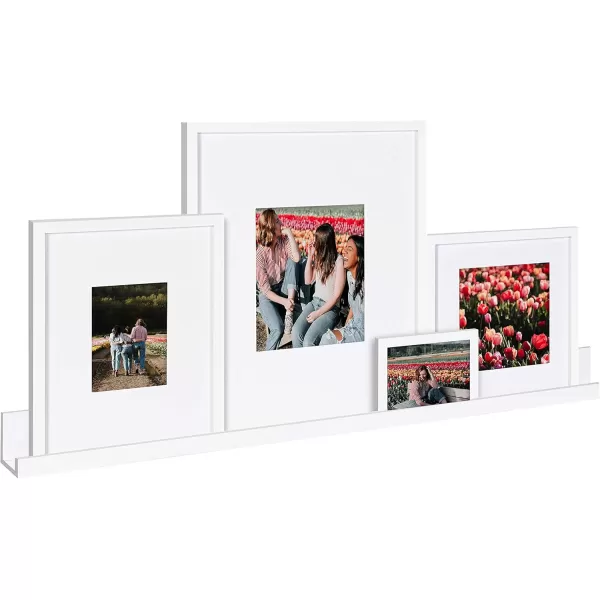 Kate and Laurel Gallery Transitional Frame and Shelf Set Set of 5 Rustic Brown and Black Sophisticated Picture Frame Collection with Multiple Sizes IncludedWhite