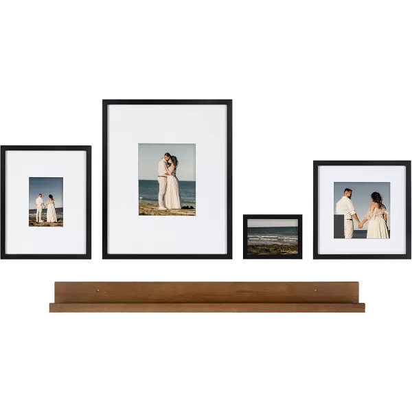 Kate and Laurel Gallery Transitional Frame and Shelf Set Set of 5 Rustic Brown and Black Sophisticated Picture Frame Collection with Multiple Sizes IncludedRustic BrownBlack