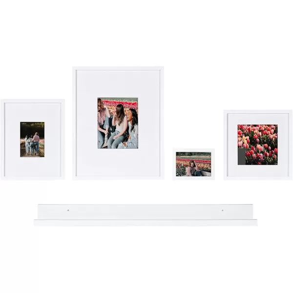 Kate and Laurel Gallery Transitional Frame and Shelf Set Set of 5 Rustic Brown and Black Sophisticated Picture Frame Collection with Multiple Sizes IncludedWhite