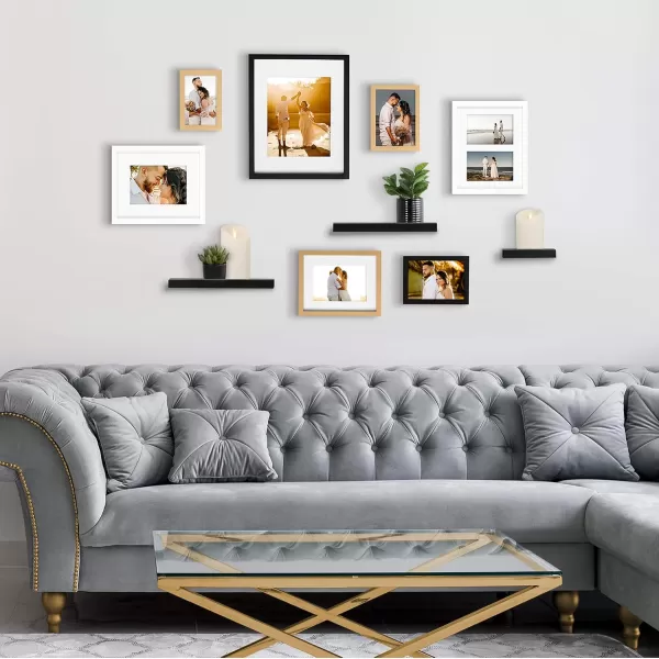 Kate and Laurel Gallery Wall Frame and Shelf Kit Set of 10 Three Modern Glam Finishes Assorted Size Photo FramesAssorted
