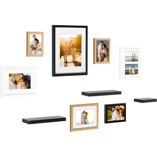 Kate and Laurel Gallery Wall Frame and Shelf Kit Set of 10 Three Modern Glam Finishes Assorted Size Photo FramesAssorted