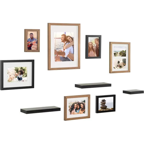 Kate and Laurel Gallery Wall Frame and Shelf Kit Set of 10 Three Modern Glam Finishes Assorted Size Photo FramesRustic BrownBlack