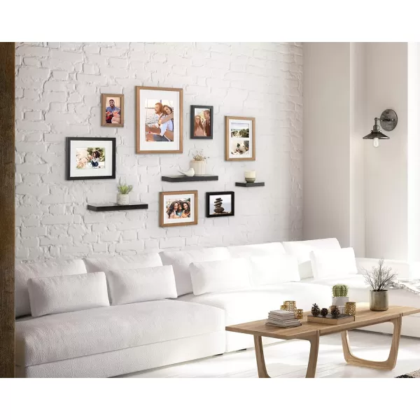 Kate and Laurel Gallery Wall Frame and Shelf Kit Set of 10 Three Modern Glam Finishes Assorted Size Photo FramesRustic BrownBlack