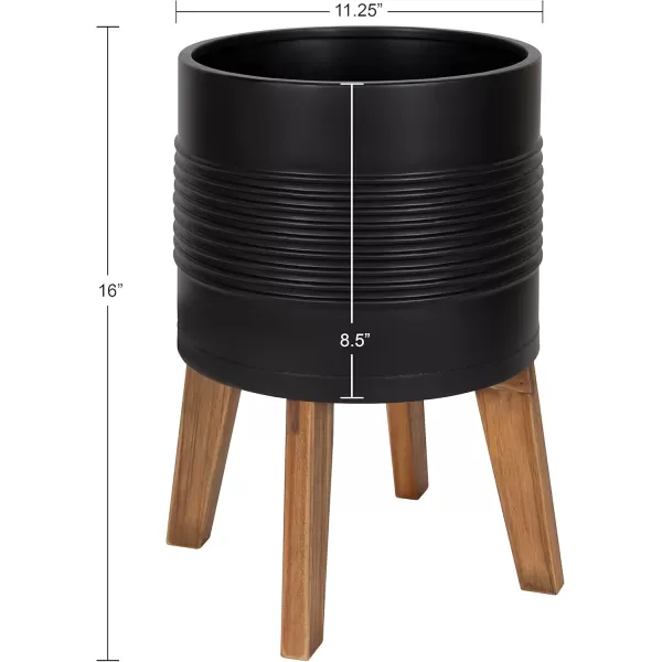 Kate and Laurel Gavri Farmhouse Freestanding Indoor Planter 1125 Inch Diameter Black and Rustic Brown Decorative Plant Stand with Wood Base and Iron Pot