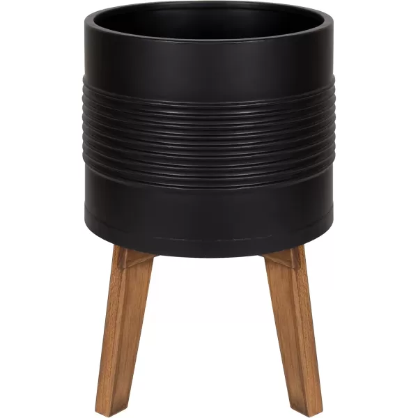 Kate and Laurel Gavri Farmhouse Freestanding Indoor Planter 1125 Inch Diameter Black and Rustic Brown Decorative Plant Stand with Wood Base and Iron Pot