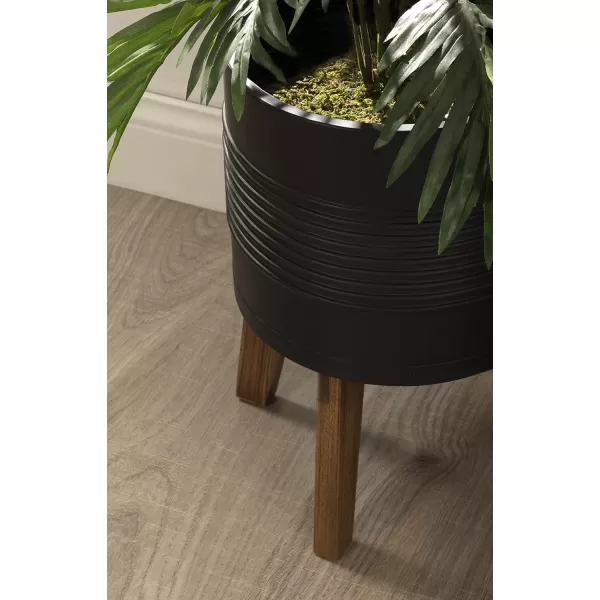 Kate and Laurel Gavri Farmhouse Freestanding Indoor Planter 1125 Inch Diameter Black and Rustic Brown Decorative Plant Stand with Wood Base and Iron Pot