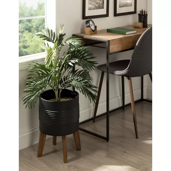 Kate and Laurel Gavri Farmhouse Freestanding Indoor Planter 1125 Inch Diameter Black and Rustic Brown Decorative Plant Stand with Wood Base and Iron Pot