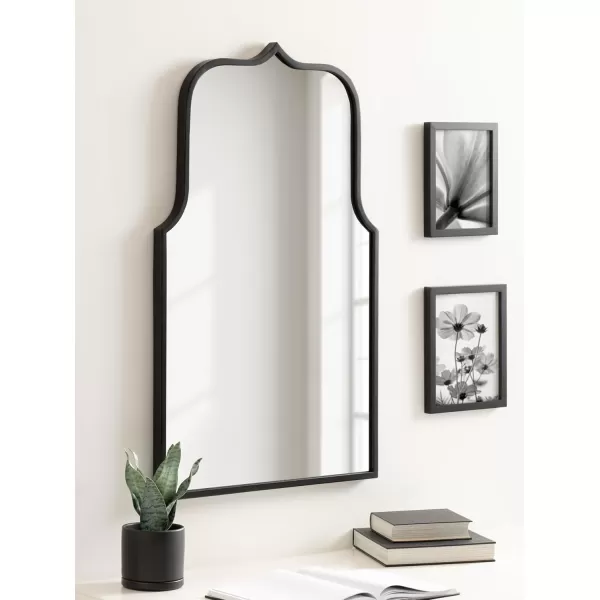 Kate and Laurel Gezella Glam Scalloped Wide Arched Wall Mirror 38 x 24 Antique Gold Stunning Glamorous Decorative Arch Mirror with Soft Scallops and Slim Moroccan FrameBlack