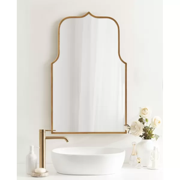 Kate and Laurel Gezella Glam Scalloped Wide Arched Wall Mirror 38 x 24 Antique Gold Stunning Glamorous Decorative Arch Mirror with Soft Scallops and Slim Moroccan FrameGold