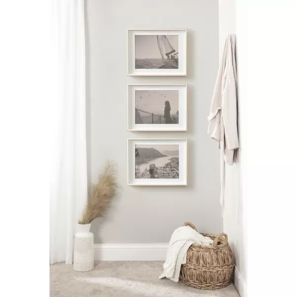 Kate and Laurel Gibson Modern Wall Picture Frame Set of 3 14x18 matted to 11x14 White and Natural Modern ThreePiece Frame Set for Gallery Wall Frame Set in Living Room Wall DecorWhiteNatural