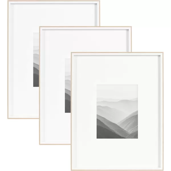 Kate and Laurel Gibson Modern Wall Picture Frame Set of 3 14x18 matted to 11x14 White and Natural Modern ThreePiece Frame Set for Gallery Wall Frame Set in Living Room Wall DecorWhiteNatural