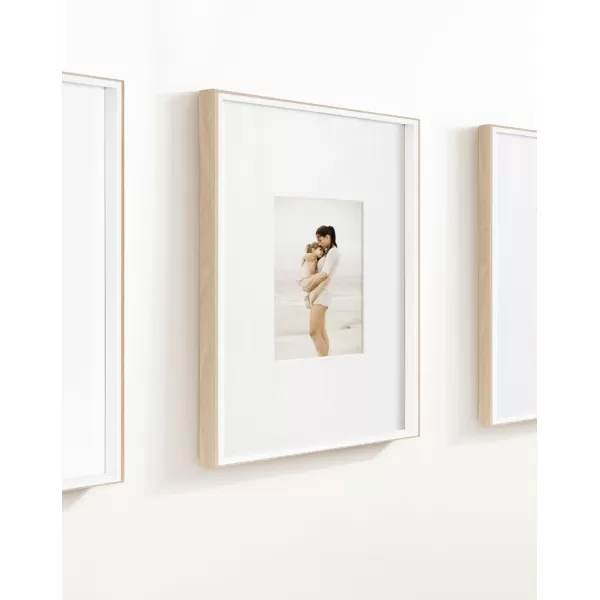 Kate and Laurel Gibson Modern Wall Picture Frame Set of 3 14x18 matted to 11x14 White and Natural Modern ThreePiece Frame Set for Gallery Wall Frame Set in Living Room Wall DecorWhiteNatural