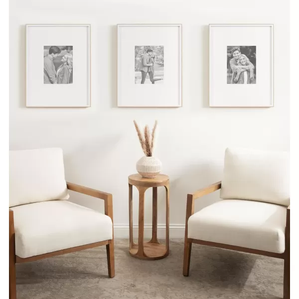 Kate and Laurel Gibson Modern Wall Picture Frame Set of 3 14x18 matted to 11x14 White and Natural Modern ThreePiece Frame Set for Gallery Wall Frame Set in Living Room Wall DecorWhiteNatural