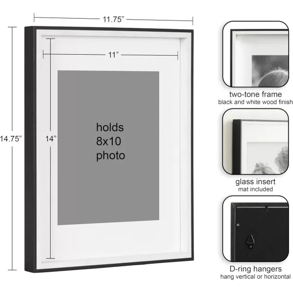 Kate and Laurel Gibson Modern Wall Picture Frame Set of 3 16x20 matted to 8x10 Black ThreePiece Frame Set for Gallery Wall Frame Set in Living Room Wall DcorBlackWhite