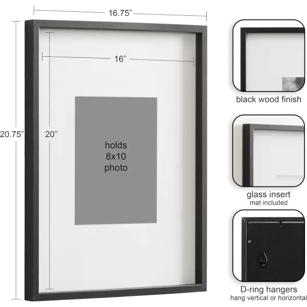 Kate and Laurel Gibson Modern Wall Picture Frame Set of 3 16x20 matted to 8x10 Black ThreePiece Frame Set for Gallery Wall Frame Set in Living Room Wall DcorBlack