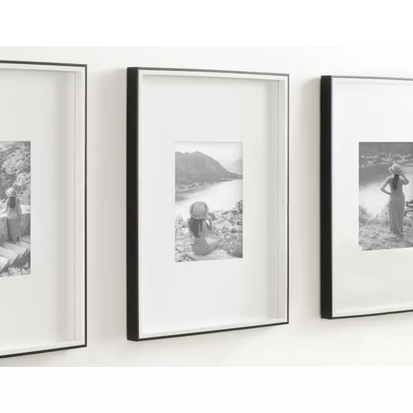 Kate and Laurel Gibson Modern Wall Picture Frame Set of 3 16x20 matted to 8x10 Black ThreePiece Frame Set for Gallery Wall Frame Set in Living Room Wall DcorBlackWhite