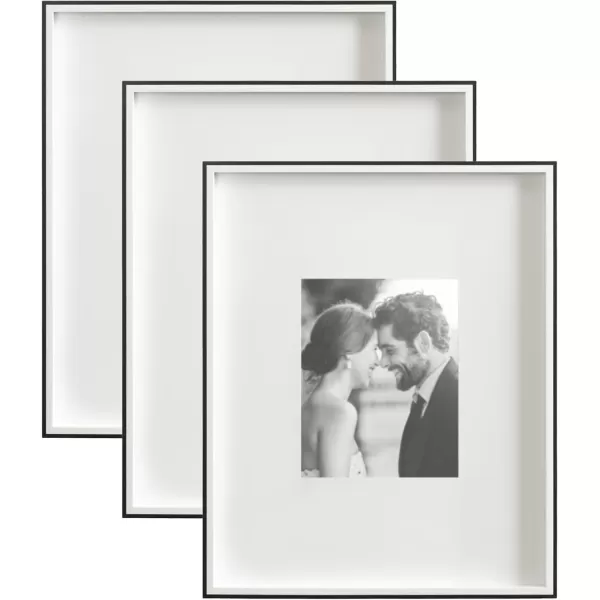 Kate and Laurel Gibson Modern Wall Picture Frame Set of 3 16x20 matted to 8x10 Black ThreePiece Frame Set for Gallery Wall Frame Set in Living Room Wall DcorBlackWhite