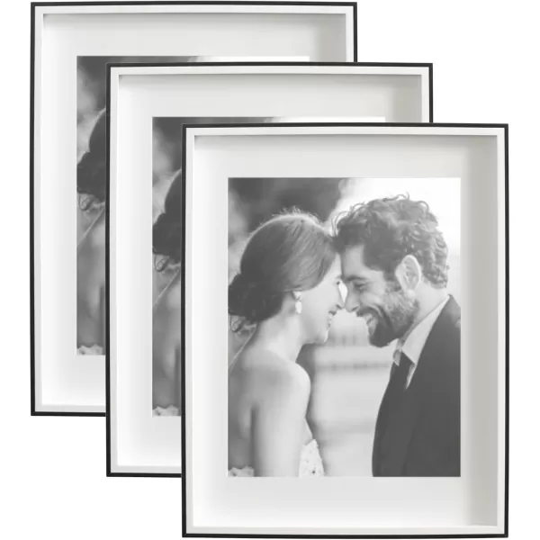 Kate and Laurel Gibson Modern Wall Picture Frame Set of 3 16x20 matted to 8x10 Black ThreePiece Frame Set for Gallery Wall Frame Set in Living Room Wall DcorBlackWhite