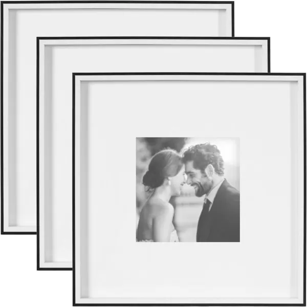 Kate and Laurel Gibson Modern Wall Picture Frame Set of 3 16x20 matted to 8x10 Black ThreePiece Frame Set for Gallery Wall Frame Set in Living Room Wall DcorBlackWhite