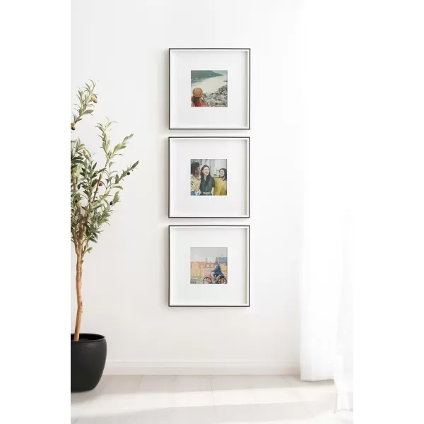 Kate and Laurel Gibson Modern Wall Picture Frame Set of 3 16x20 matted to 8x10 Black ThreePiece Frame Set for Gallery Wall Frame Set in Living Room Wall DcorBlackWhite