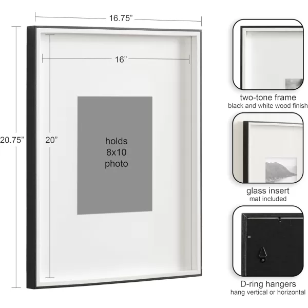 Kate and Laurel Gibson Modern Wall Picture Frame Set of 3 16x20 matted to 8x10 Black ThreePiece Frame Set for Gallery Wall Frame Set in Living Room Wall DcorBlackWhite