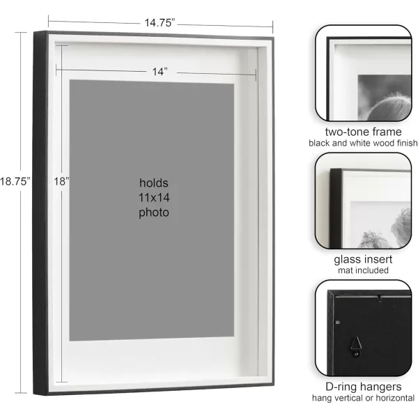 Kate and Laurel Gibson Modern Wall Picture Frame Set of 3 16x20 matted to 8x10 Black ThreePiece Frame Set for Gallery Wall Frame Set in Living Room Wall DcorBlackWhite